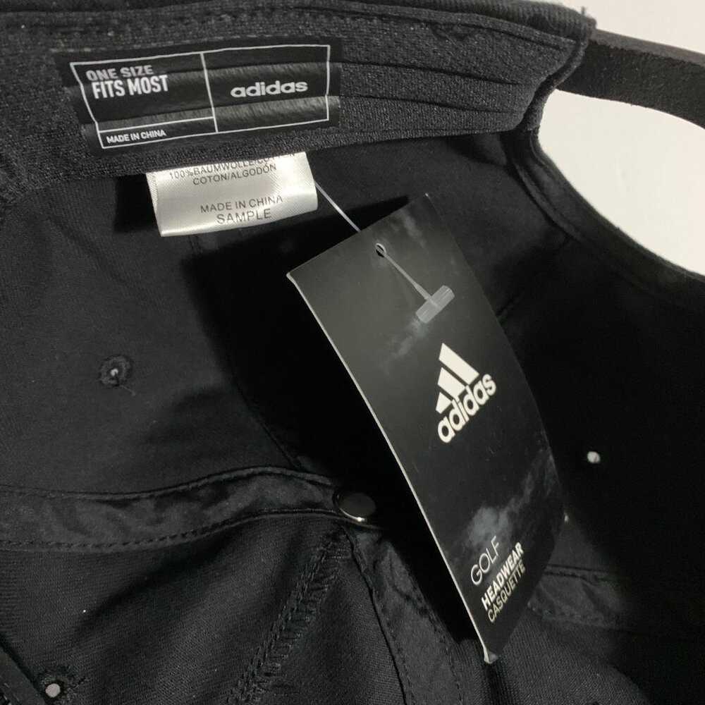 Adidas Hat Golf Adjustable Faux Leather Strap Black White Cap One Size Fits Most - Picture 8 of 9